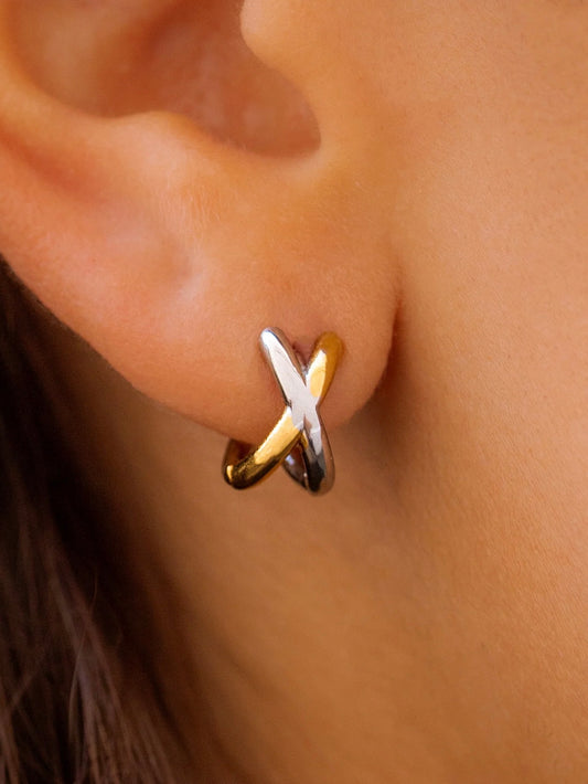 Mixed Metal Venn Huggie Earrings