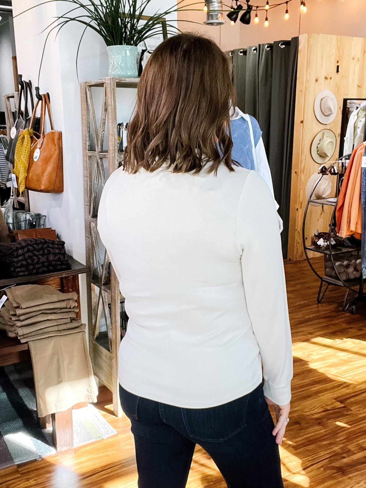 Beige Button Front Collared Long Sleeve Top