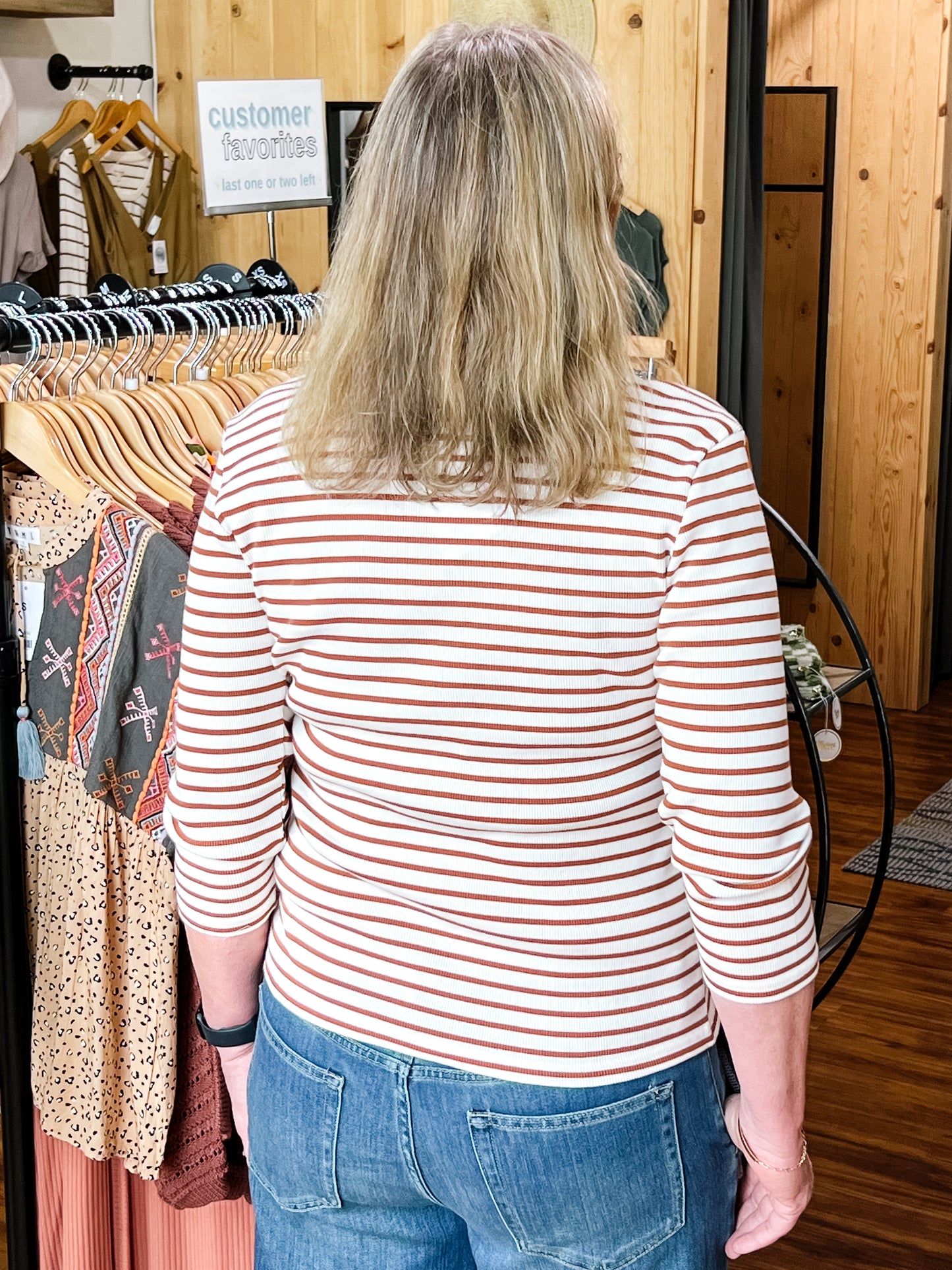 Rust And Cream Stripe Scoop Neck Top