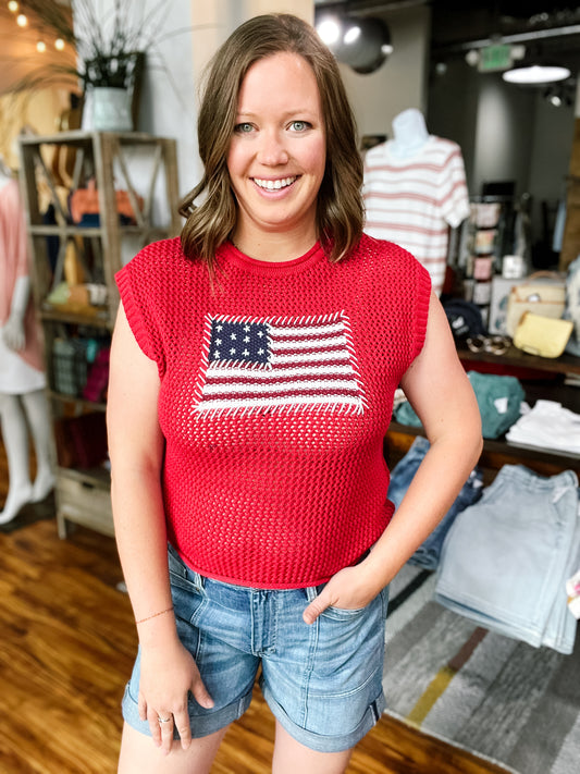 Red Sleeveless Flag Sweater