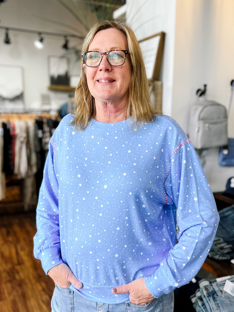 Light Blue W/ Stars Long Sleeve Top