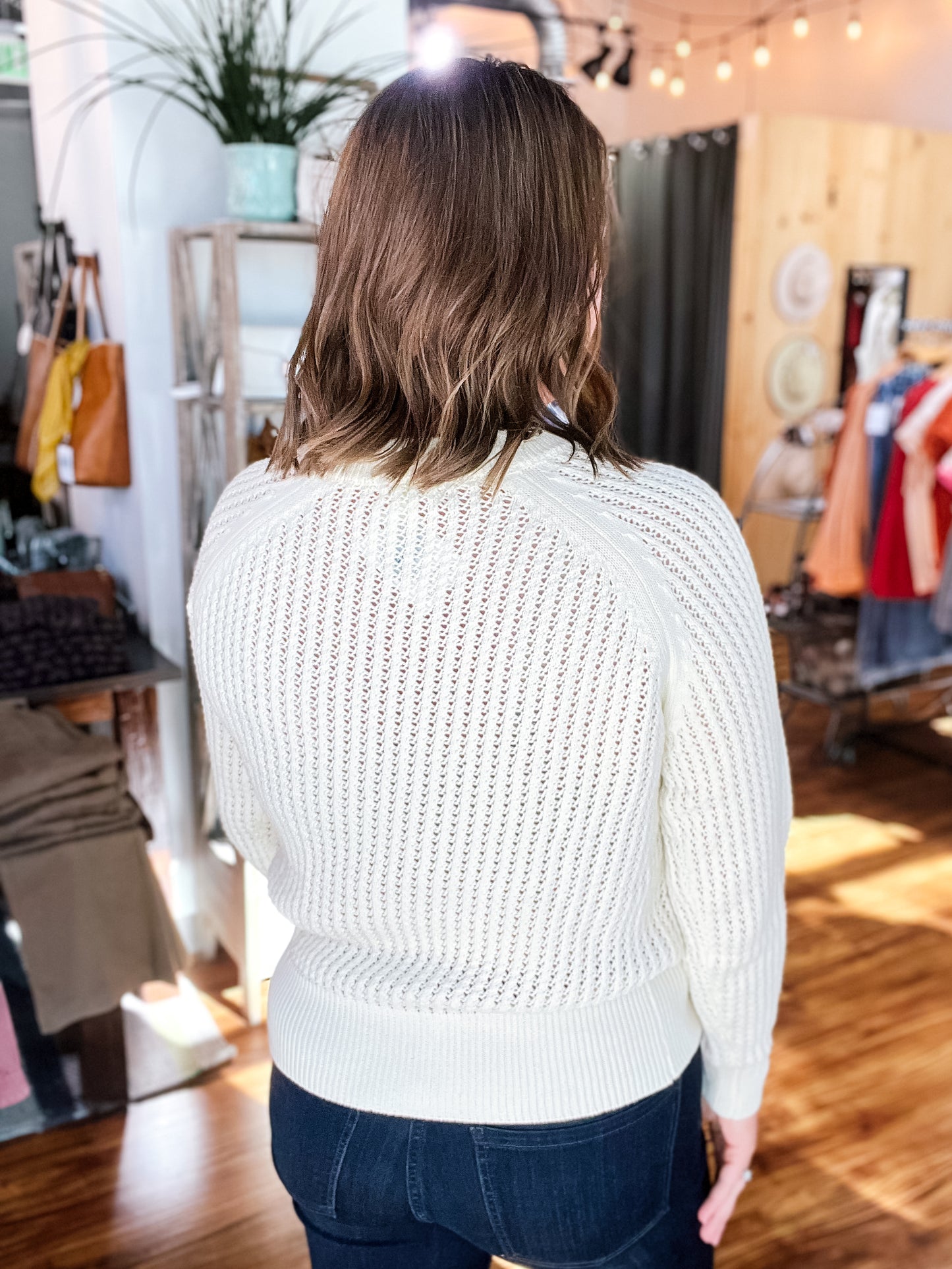 Stone Open Stitch Crew Neck Sweater
