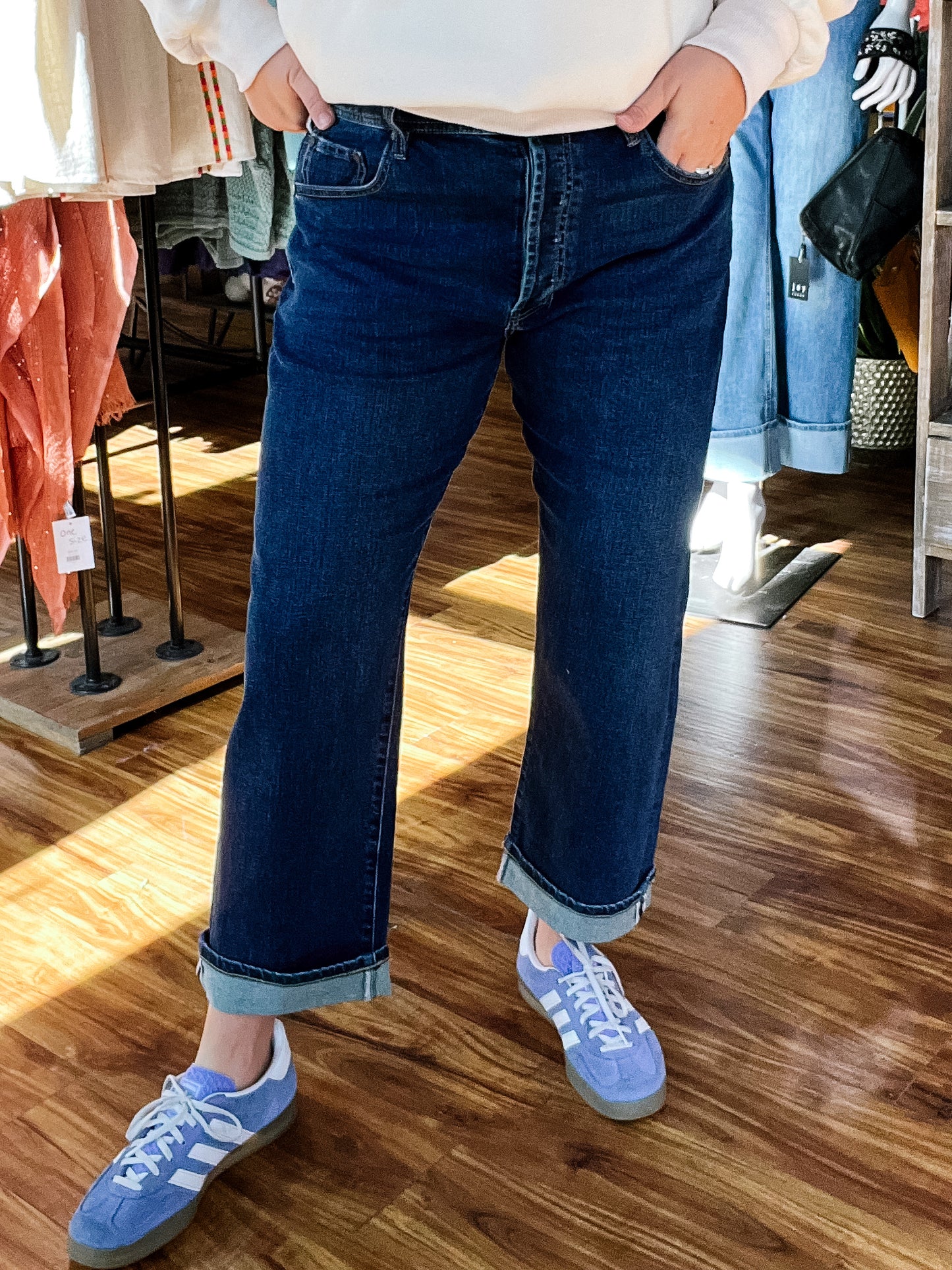 Comet Blue Sloane Slouchy Girlfriend Cuffed Jean