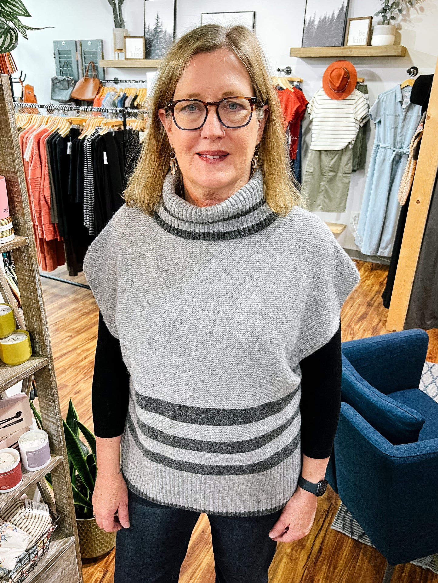 Gray Striped Sweater Vest
