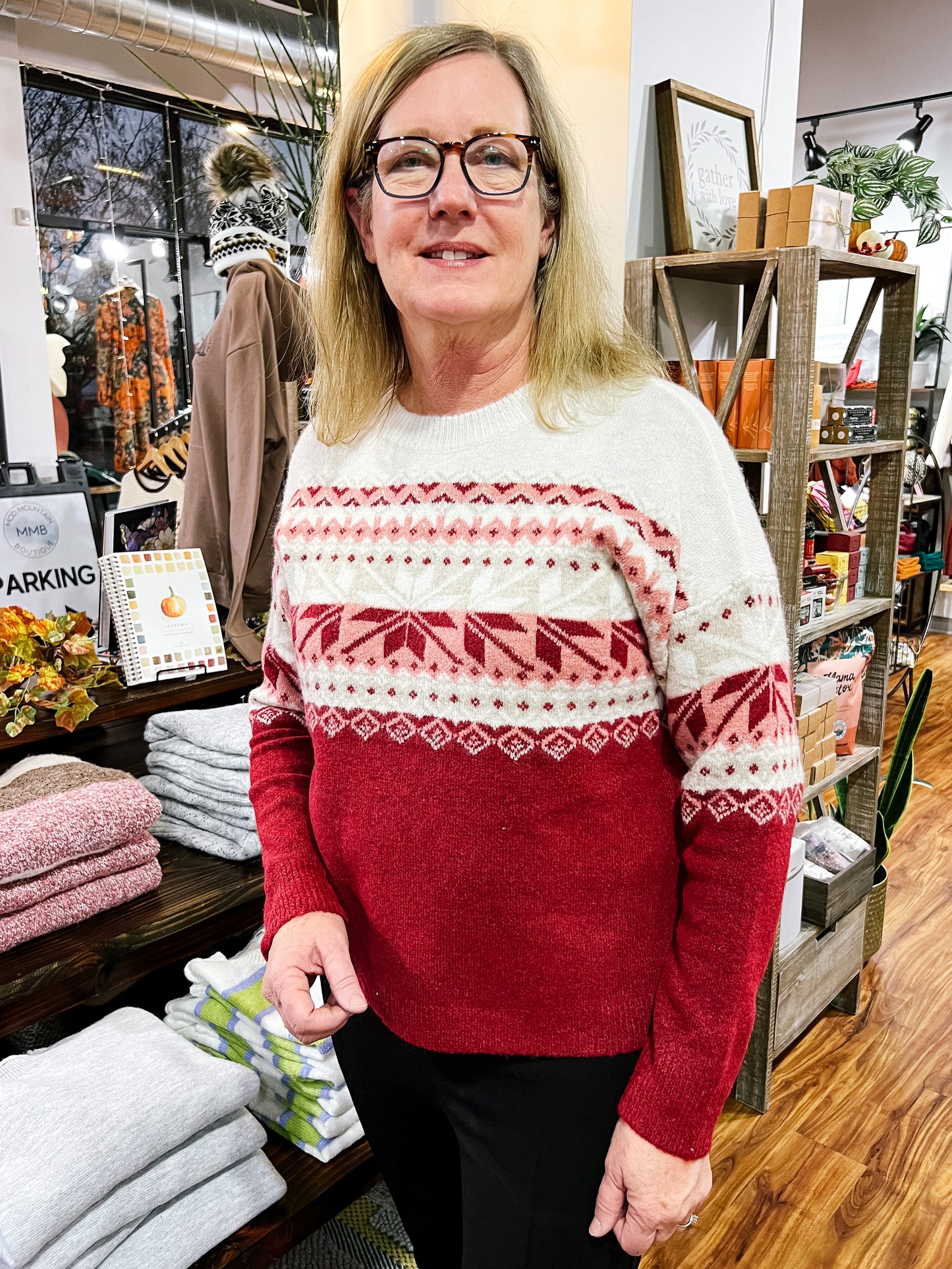 Burgundy/Cream Christmas Sweater