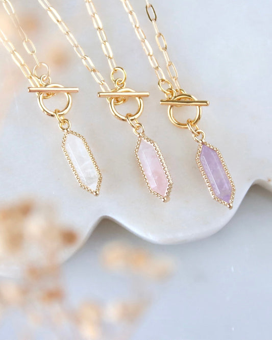 Gemstone Pendant Gold Toggle Necklace