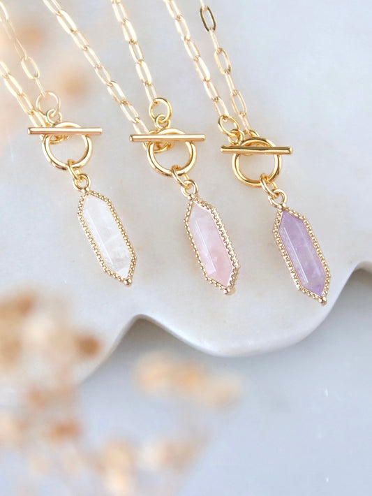 Gemstone Pendant Gold Toggle Necklace