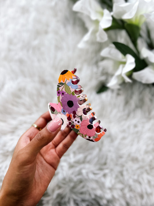 Pink Floral Claw Clip