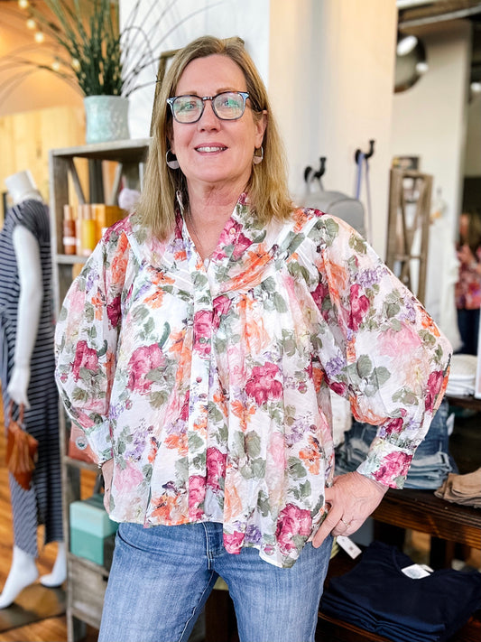 White Sheer Floral Top