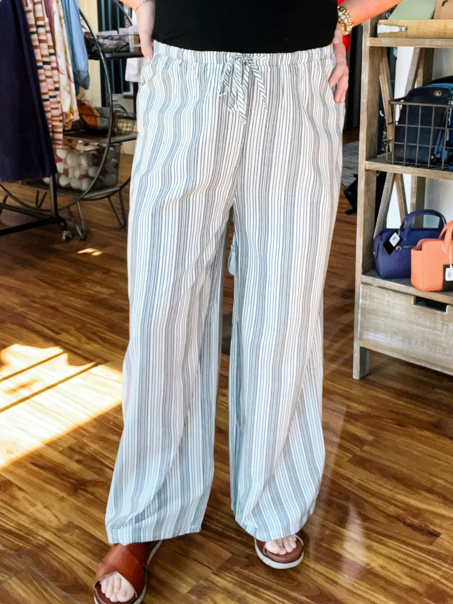 Gray & White Stripe Wide Leg Pant