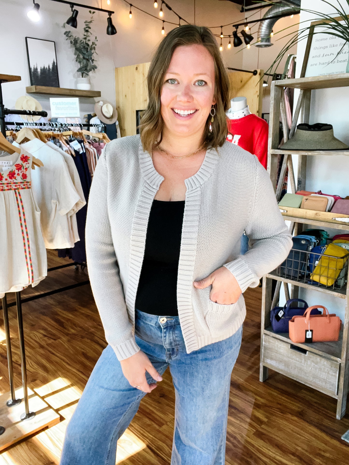 Beige Open Front Cardigan