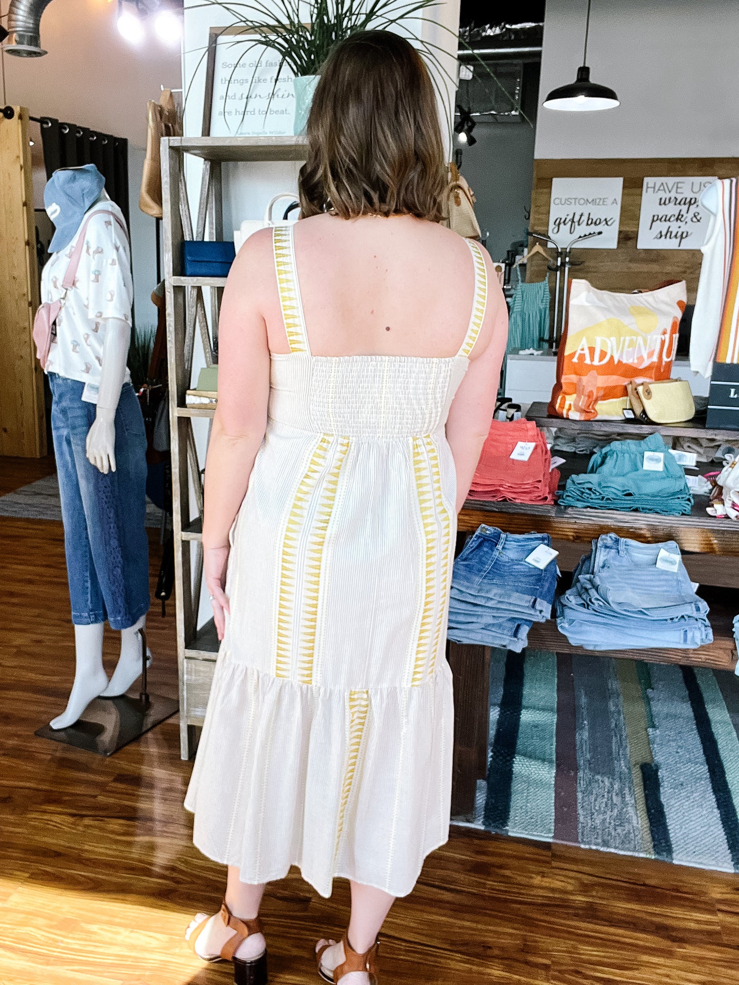 Cream & Brown Stripe Tank Midi Dress