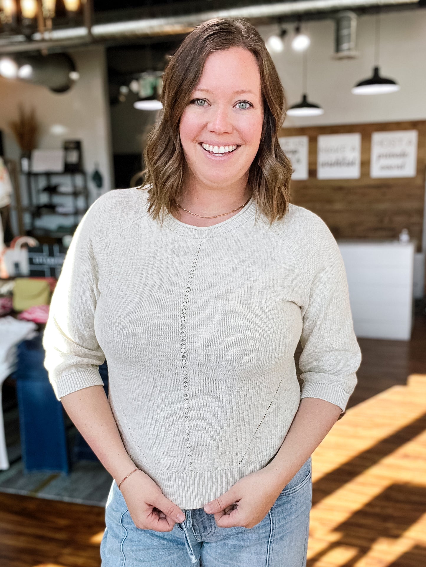 Natural 3/4 Sleeve Sweater