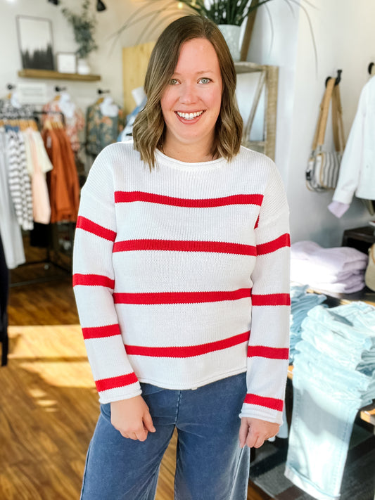 White W/Red Stripe Sweater