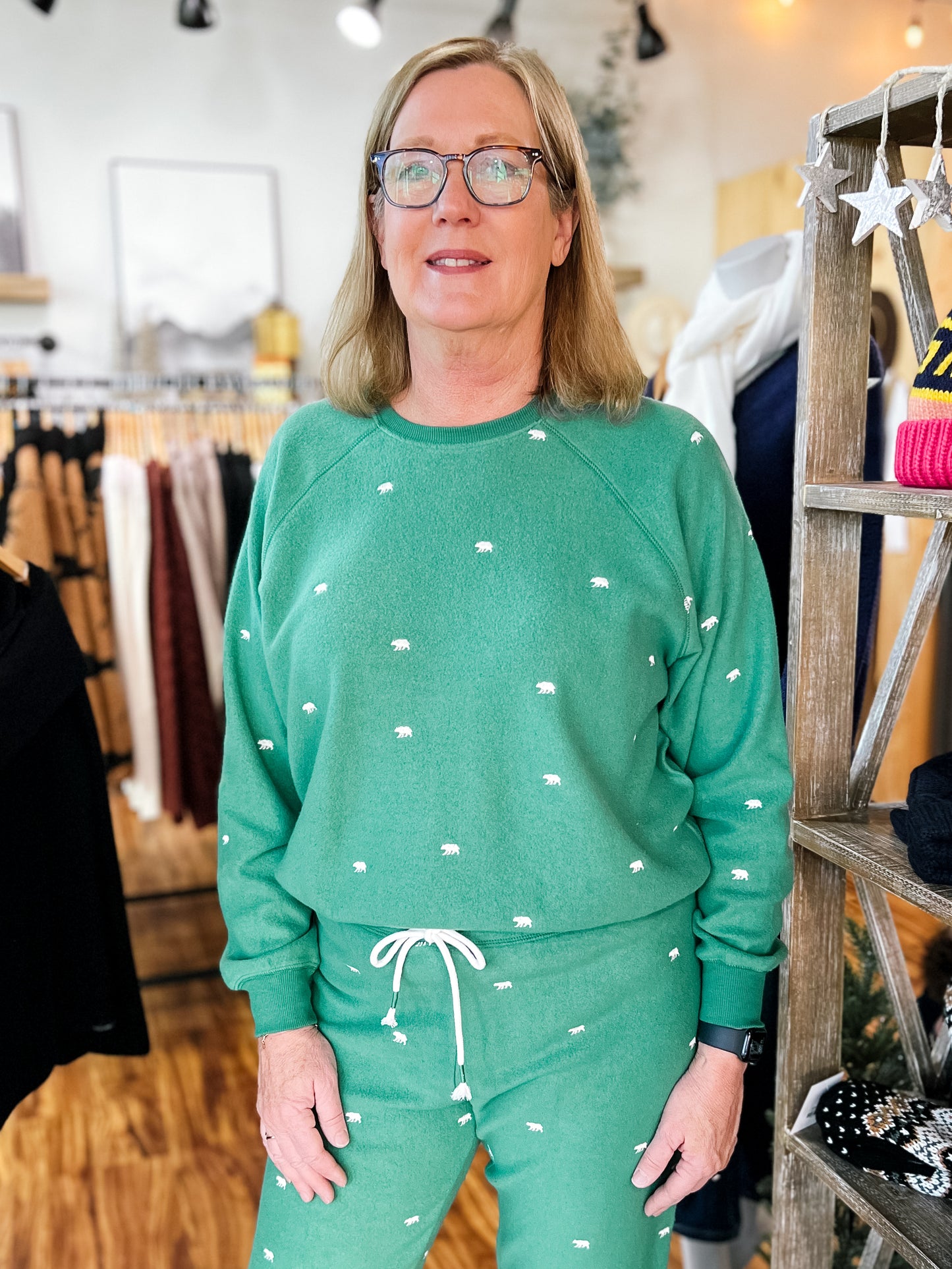 Green L/S Crew Knit Top