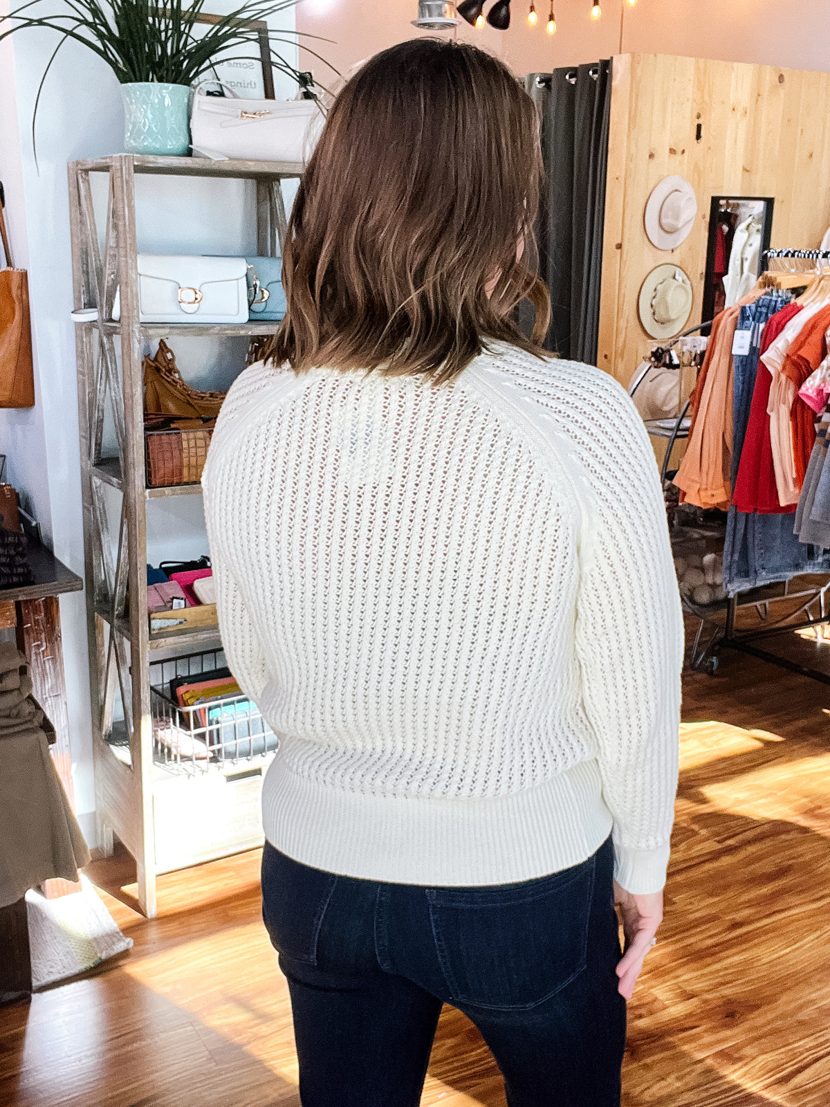 Stone Open Stitch Crew Neck Sweater
