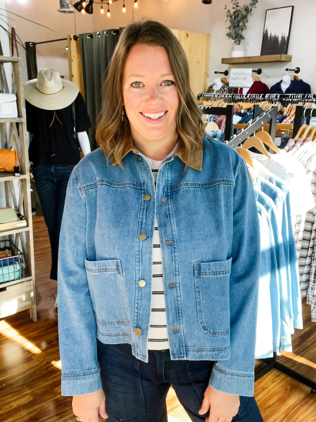 Denim W/Brown Collar Jacket