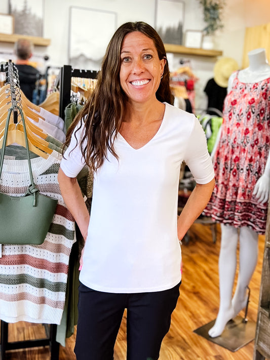 White Double Layered Short Sleeve V Neck