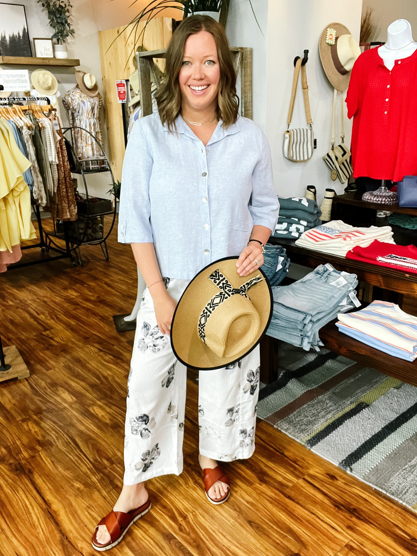 White Floral Linen Pant