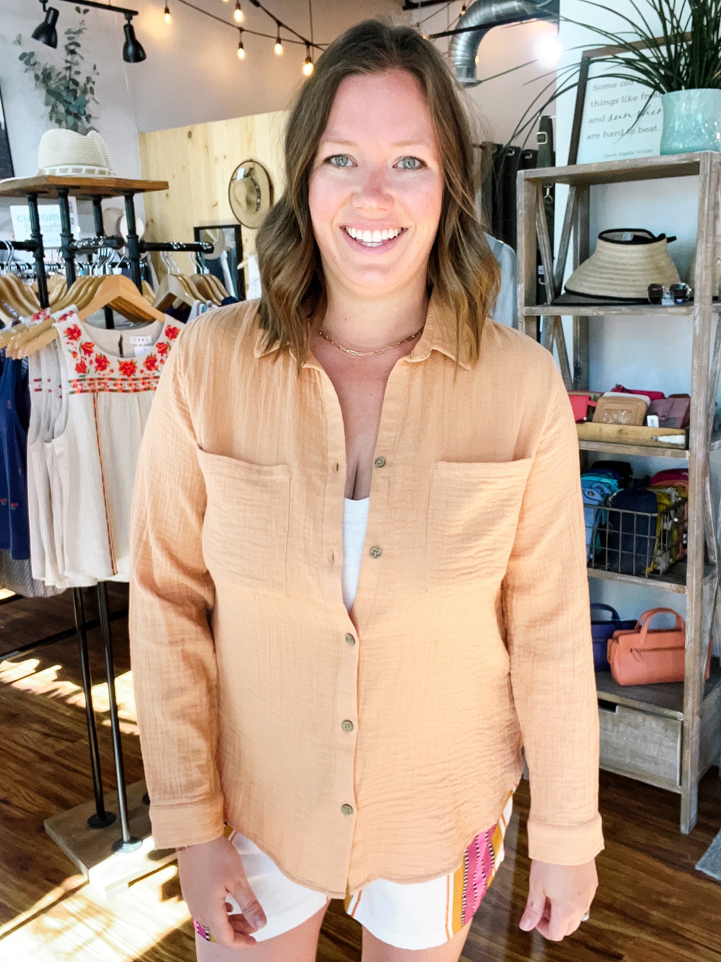 Melon Long Sleeve Button Up Shirt
