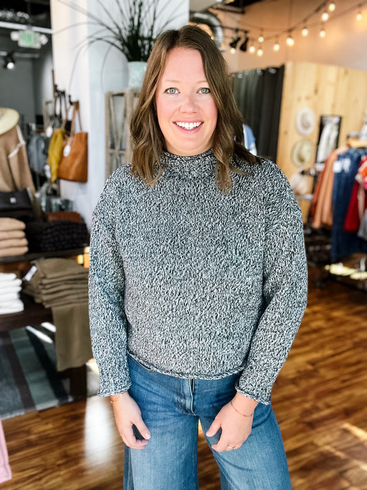 Black & Gray Striped Mock Neck Sweater