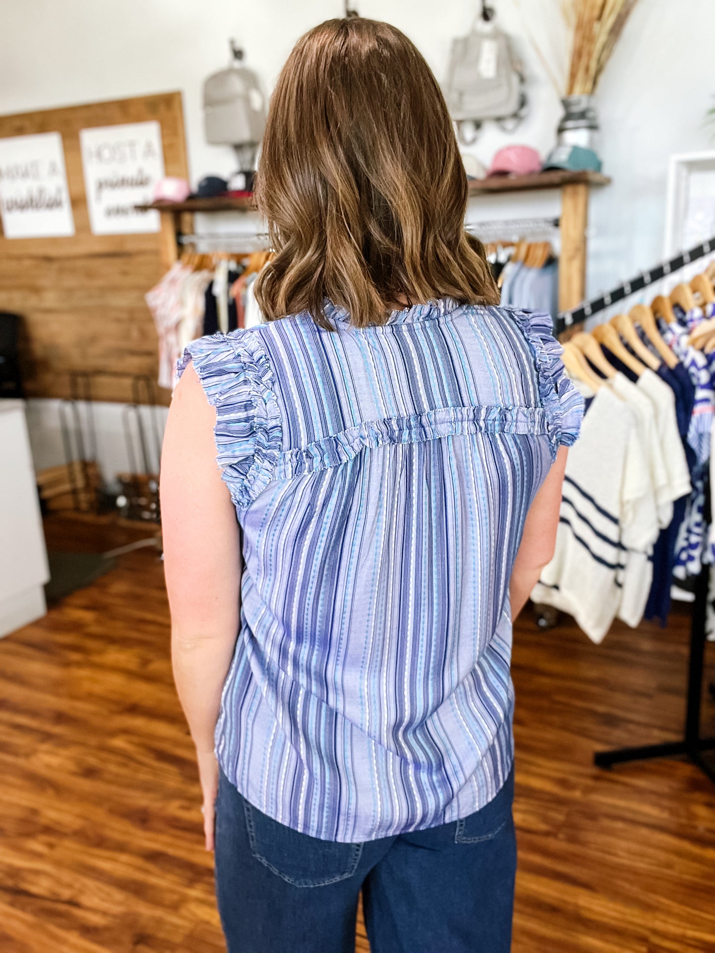 Blue Flutter Sleeve Top