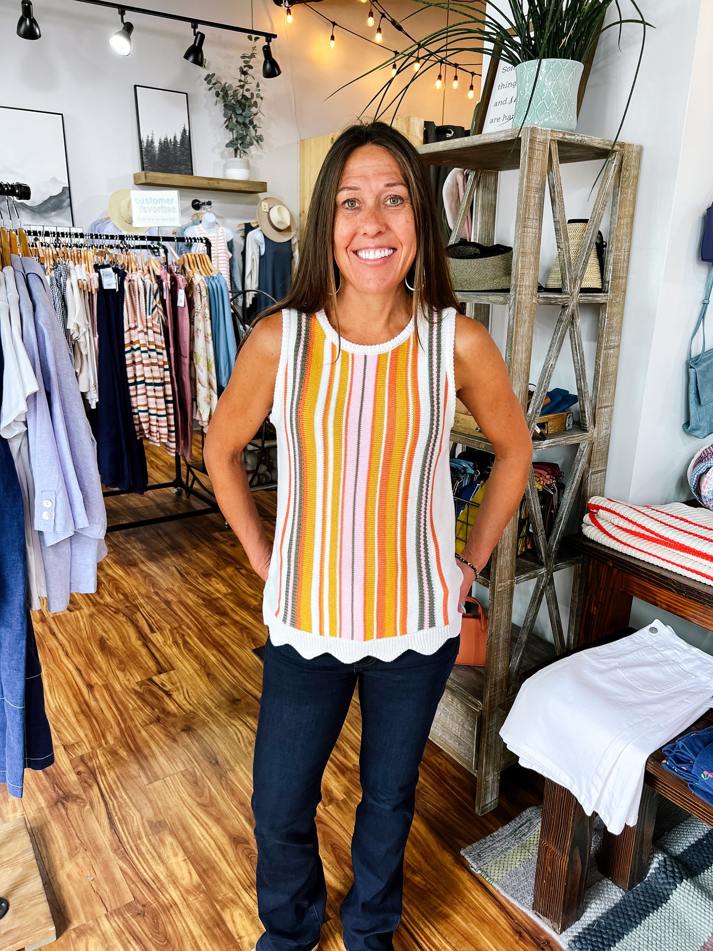 Ivory Striped Sleeveless Sweater