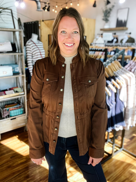 Chocolate Brown Ruffle Collar Jacket