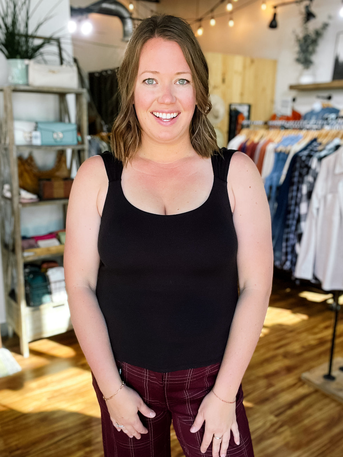 Black Sleeveless Built In Bra Top
