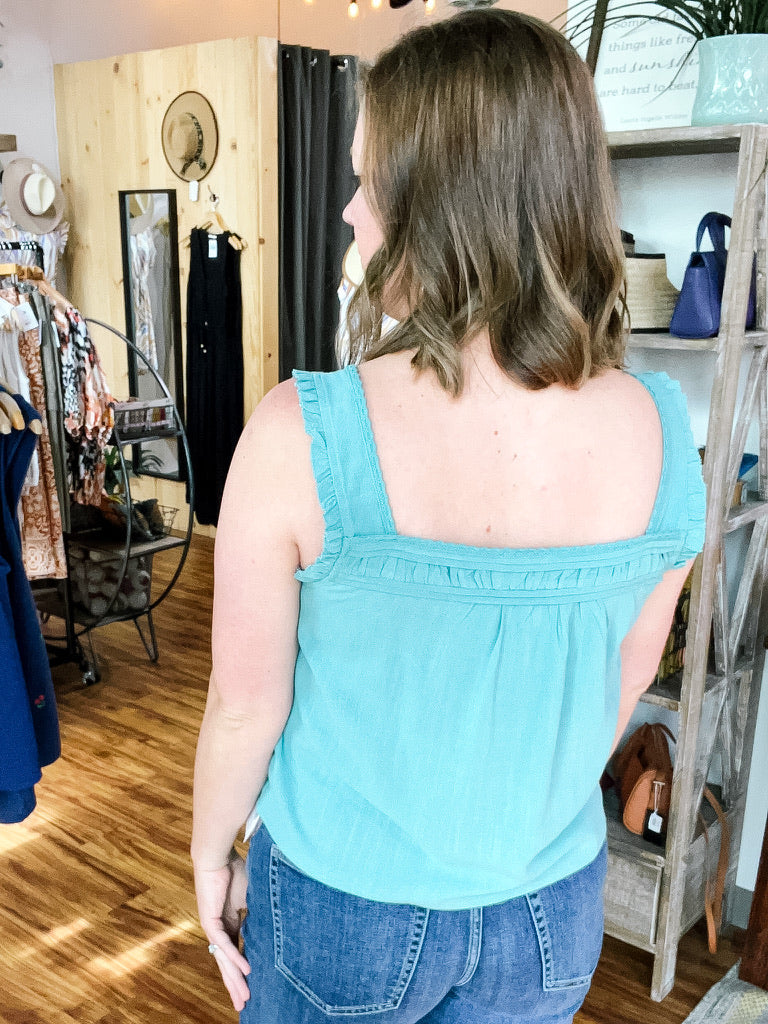 Teal Button Front Tank