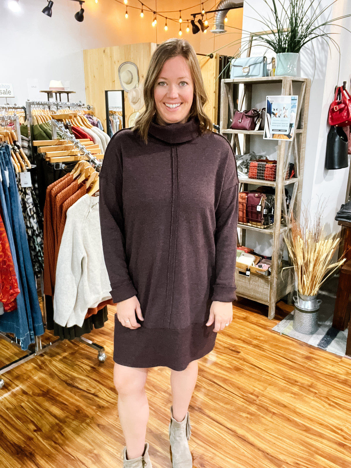 Vintage Plum Turtleneck Knit Dress