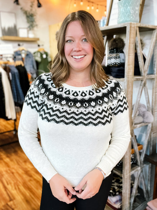 Cream & Black Beaded Sweater