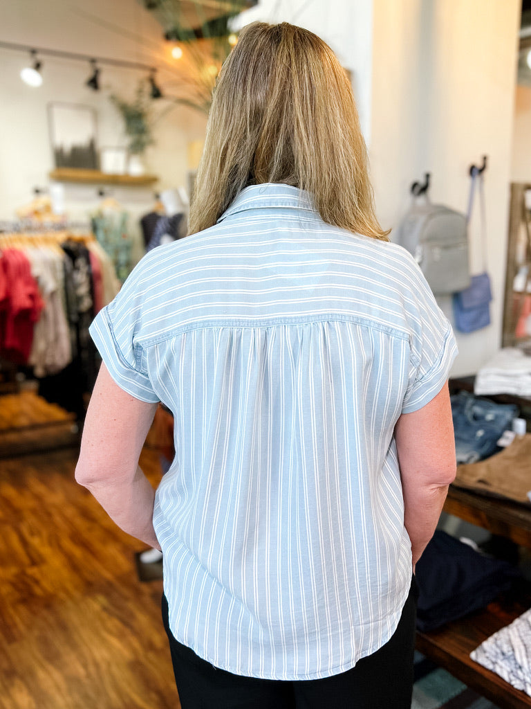 Blue W/White Stripes Top