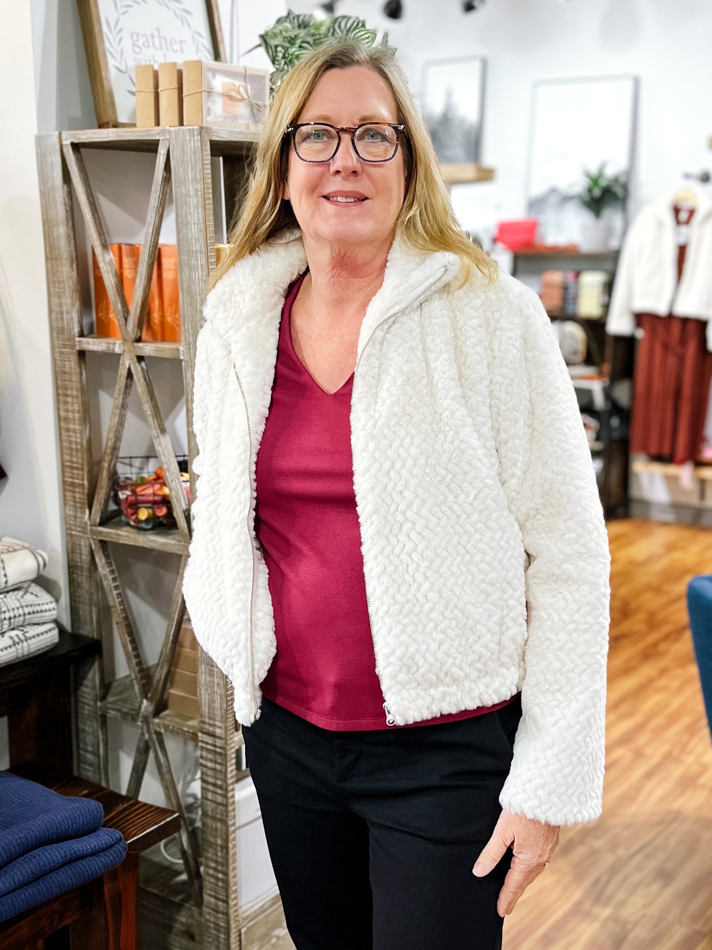 Ivory Faux Fur Bomber Jacket