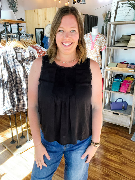 Black Pintucks Tank Top