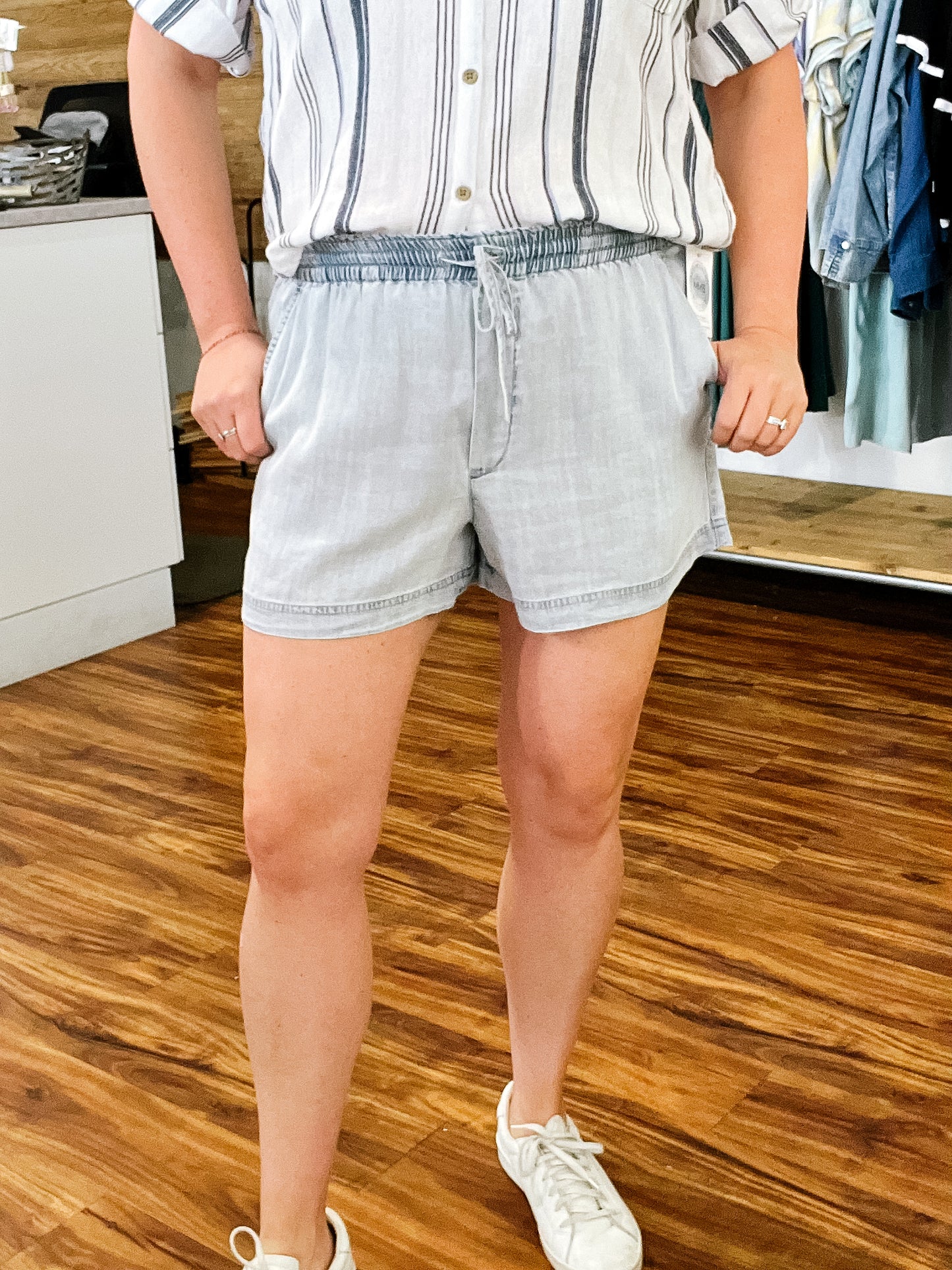 Light Blue Drawstring Waist Shorts