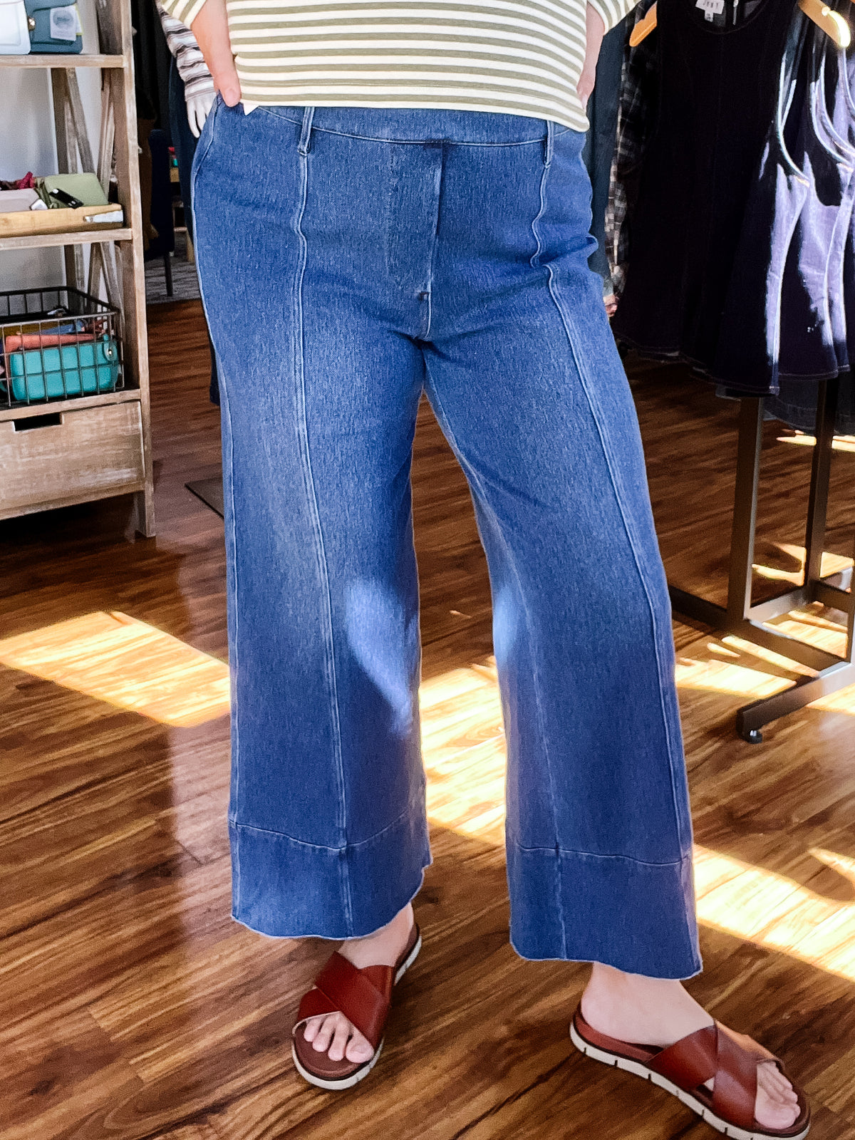 Medium Wash Wide Leg Knit Denim Jean