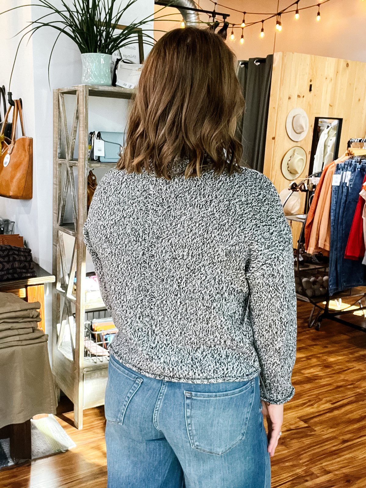 Black & Gray Striped Mock Neck Sweater