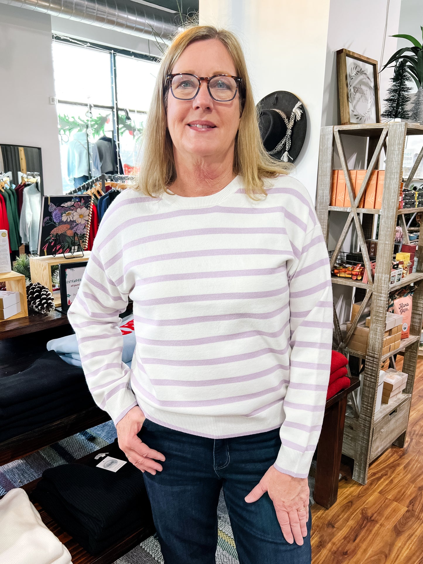 Lavender & White Stripe Sweater
