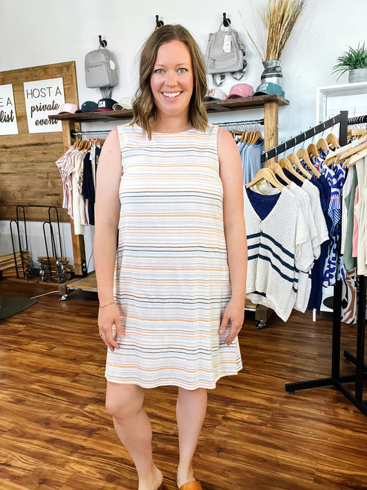 Cream Stripe Shift Dress