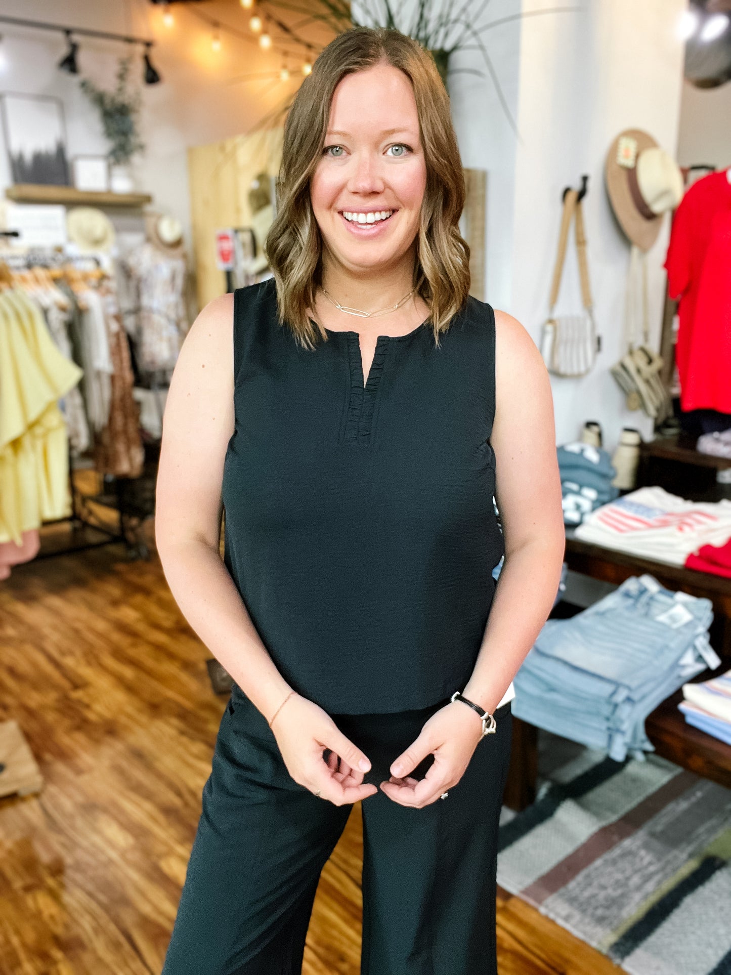 Black Shirred Tank