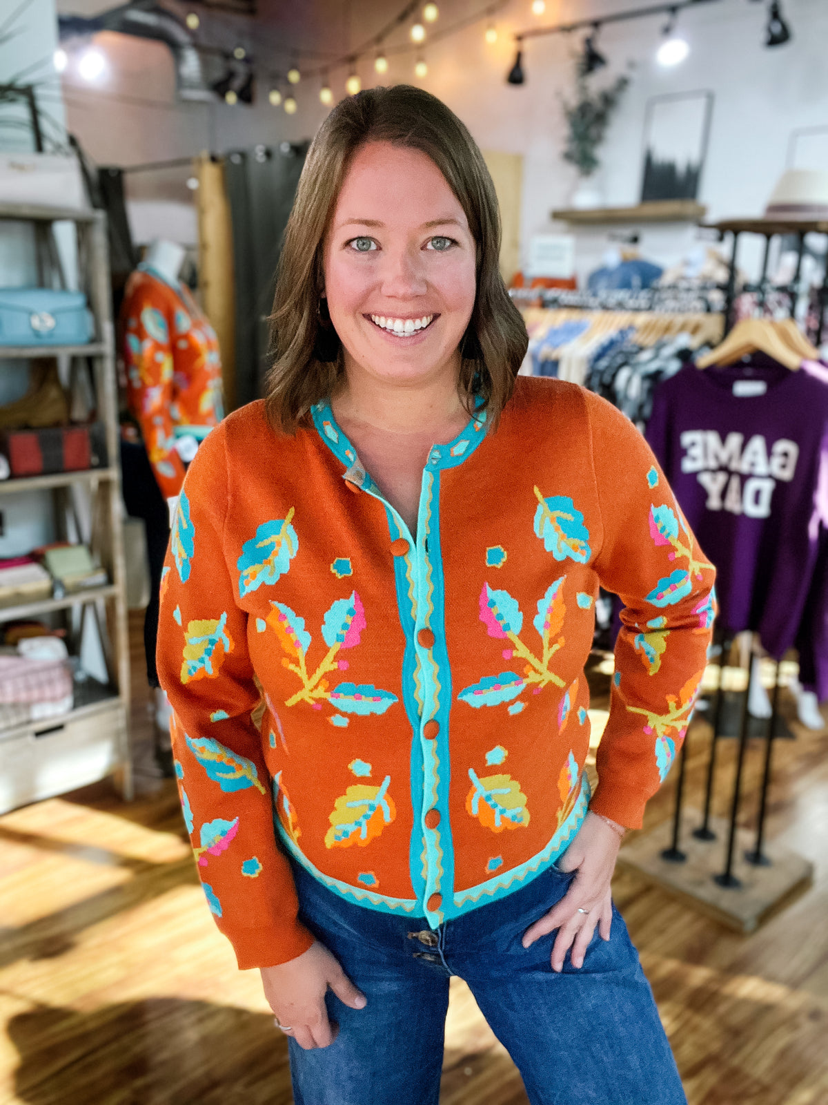 Orange & Teal Pattern Cardigan