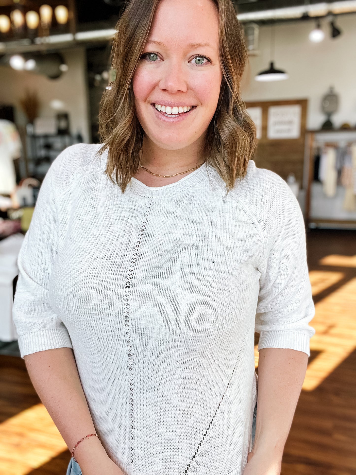 White 3/4 Sleeve Sweater