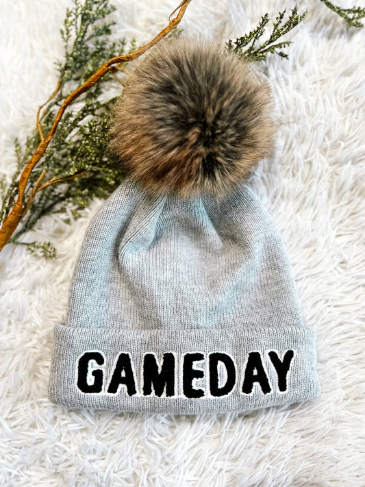 Gray & Black Game Day Pom Beanie