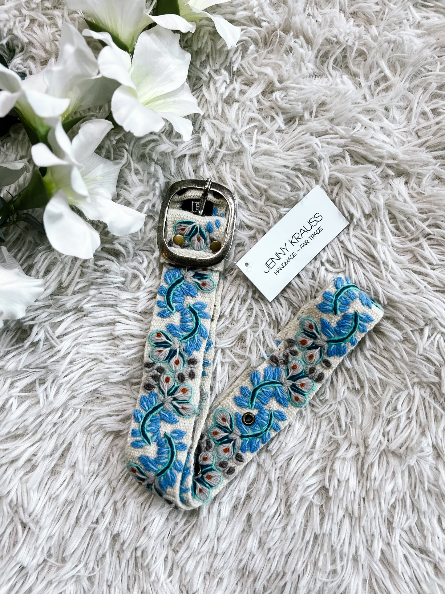 Blue Serenade Embroidered Wool Belt
