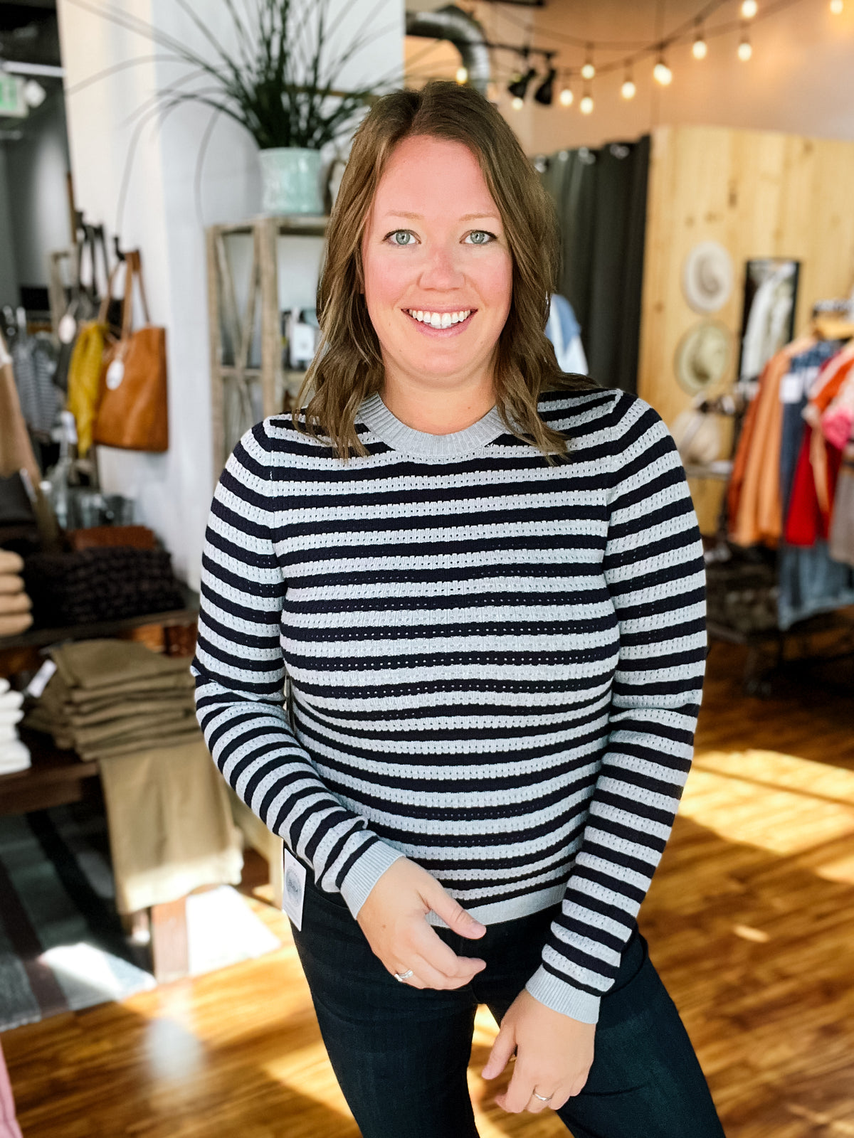 Navy & Gray Stripe Long Sleeve Top