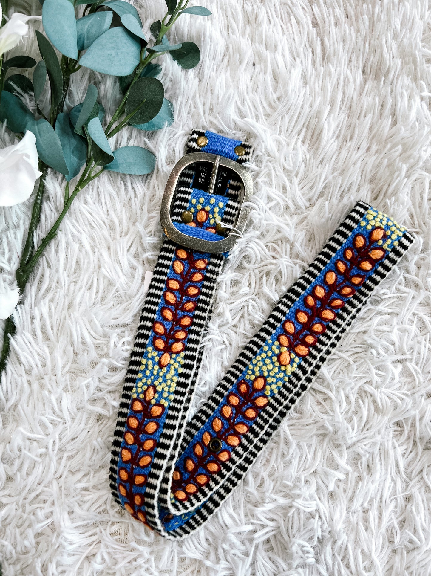 Floral & Stripe Embroidered Wool Belt