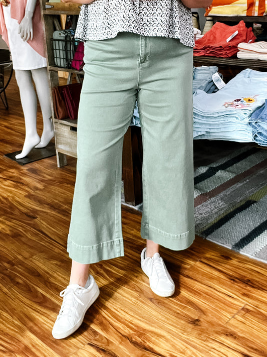 Sage Green High Waist Palazzo Pant