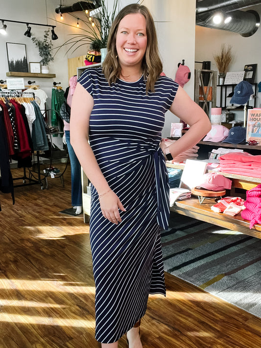 Navy Stripe Wrap Dress
