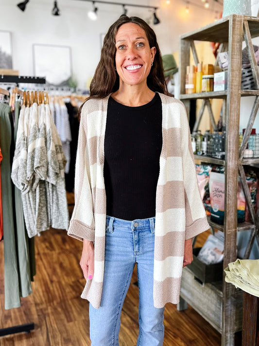 Taupe and Cream Striped Cardigan